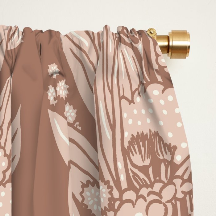 MOCHA FLORAL STRIPE  Inspired by PANTONE 17 1230 Mocha Mousse Window Curtain Gallery Image 2