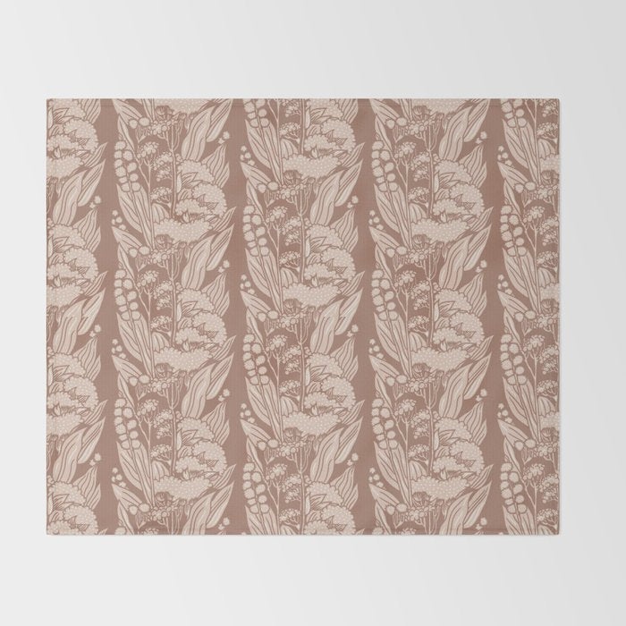 MOCHA FLORAL STRIPE  Inspired by PANTONE 17 1230 Mocha Mousse Throw Blanket Gallery Image 2