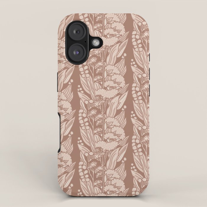 MOCHA FLORAL STRIPE  Inspired by PANTONE 17 1230 Mocha Mousse iPhone Case Gallery Image 1