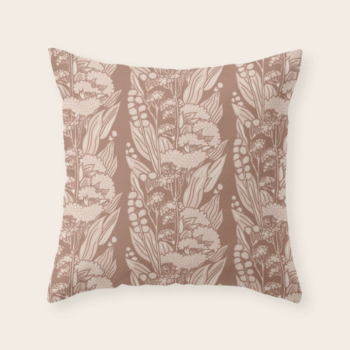 MOCHA FLORAL STRIPE  Inspired by PANTONE 17 1230 Mocha Mousse Throw Pillow Gallery Image 6
