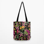 Tropical Bloom Serenade Exotic Floral Pattern Vintage Botanical Vibes Black Tote Bag Gallery Image 2