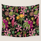Tropical Bloom Serenade Exotic Floral Pattern Vintage Botanical Vibes Black Wall Tapestry Gallery Image 4