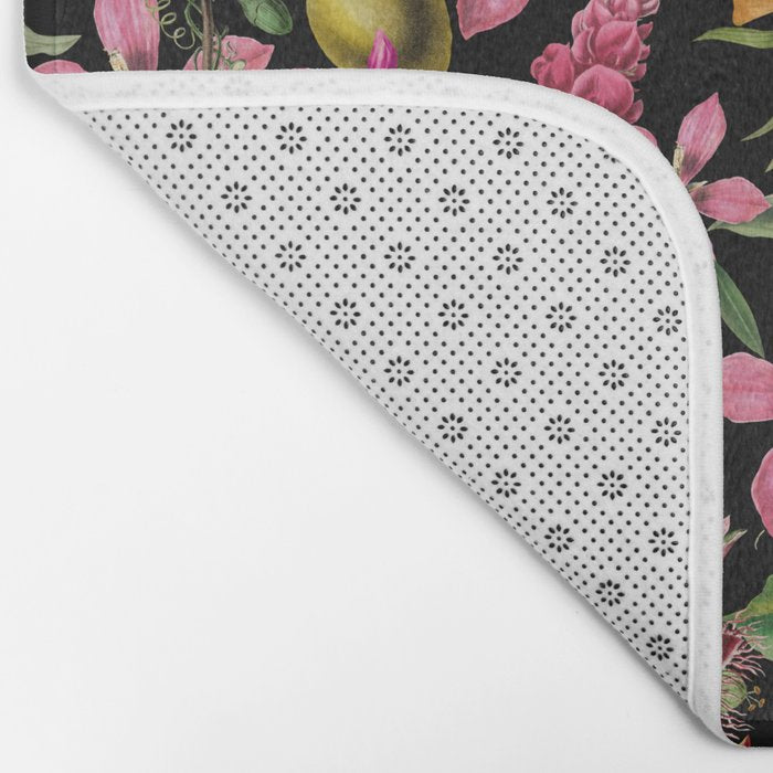 Tropical Bloom Serenade Exotic Floral Pattern Vintage Botanical Vibes Black Bath Mat Gallery Image 2