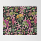 Tropical Bloom Serenade Exotic Floral Pattern Vintage Botanical Vibes Black Throw Blanket Gallery Image 2