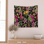 Tropical Bloom Serenade Exotic Floral Pattern Vintage Botanical Vibes Black Wall Tapestry Gallery Image 2