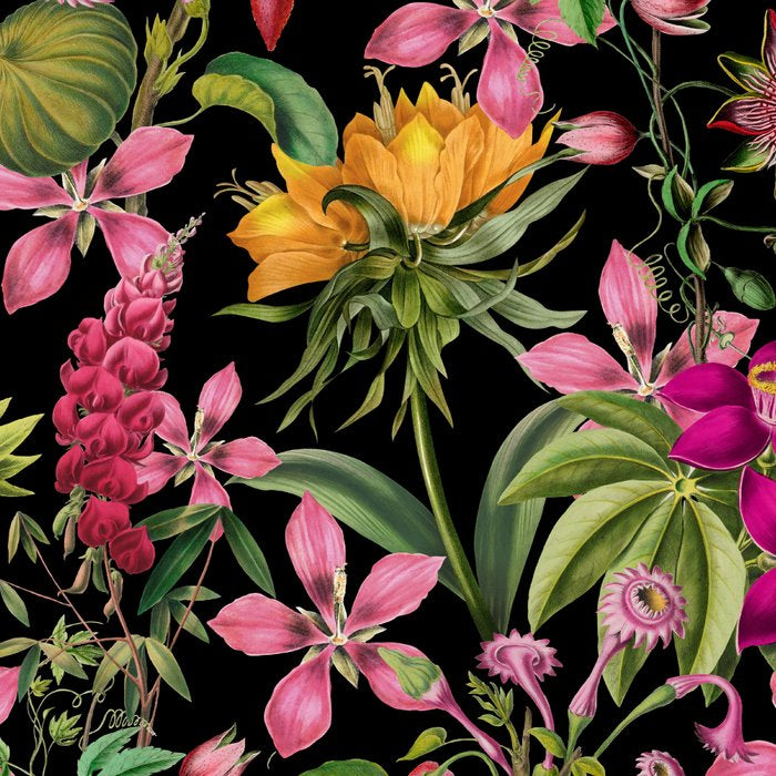 Tropical Bloom Serenade Exotic Floral Pattern Vintage Botanical Vibes Black Coffee Mug Gallery Image 2
