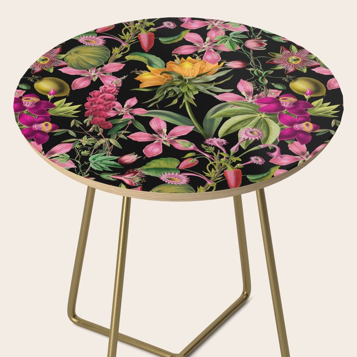 Tropical Bloom Serenade Exotic Floral Pattern Vintage Botanical Vibes Black Side Table Gallery Image 2