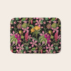 Tropical Bloom Serenade Exotic Floral Pattern Vintage Botanical Vibes Black Bath Mat Gallery Image 1