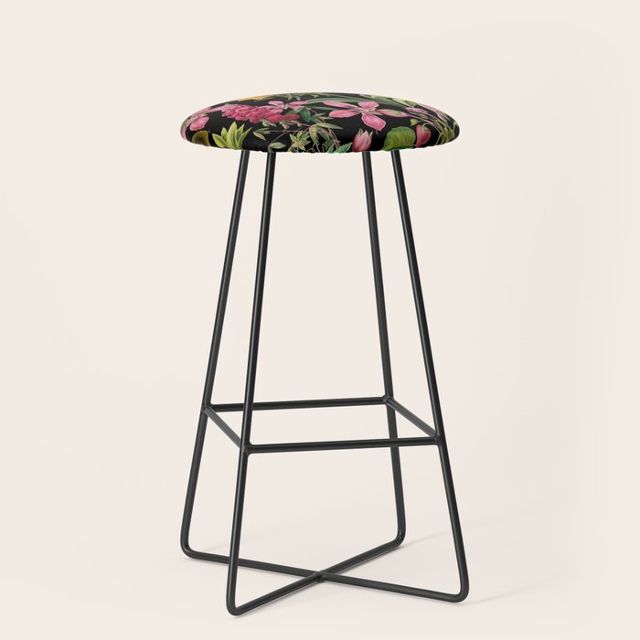 Tropical Bloom Serenade Exotic Floral Pattern Vintage Botanical Vibes Black Stool Gallery Image 1
