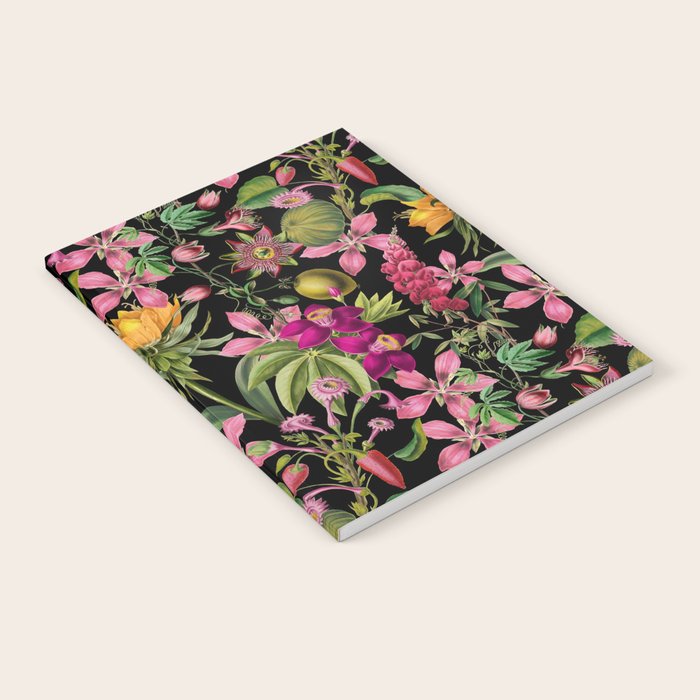 Tropical Bloom Serenade Exotic Floral Pattern Vintage Botanical Vibes Black Notebook Gallery Image 2