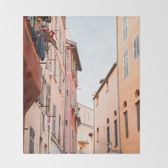 Colorful Street In Old Town Nice, France Photo | Architecture Of Europe Art Print | Digital Color Travel Photography Throw Blanket Gallery Image 2