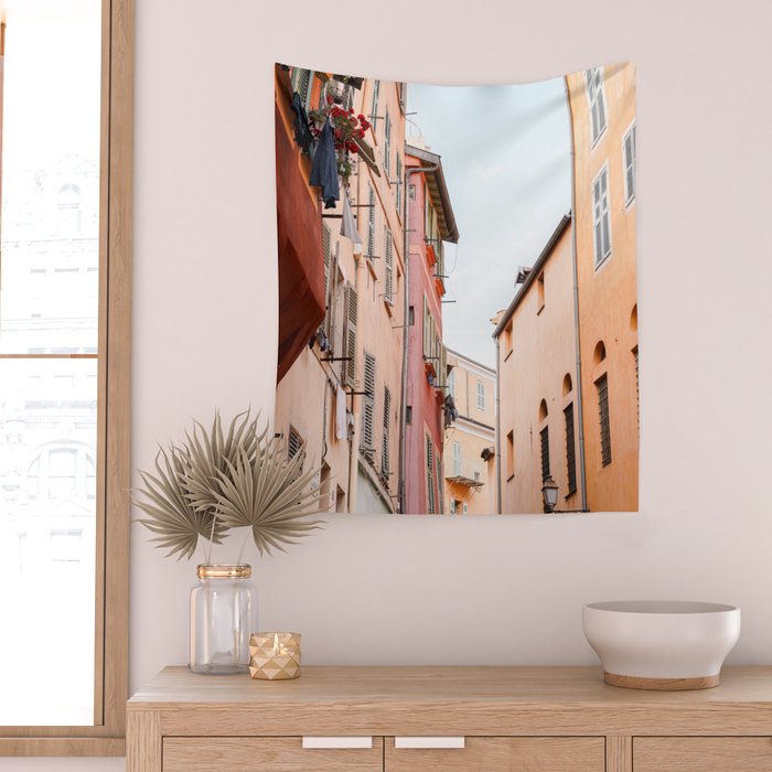 Colorful Street In Old Town Nice, France Photo | Architecture Of Europe Art Print | Digital Color Travel Photography Wall Tapestry Gallery Image 2
