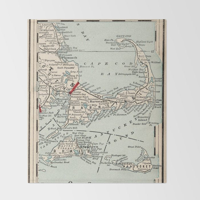 Vintage Cape Cod Map (1893) Throw Blanket Gallery Image 2
