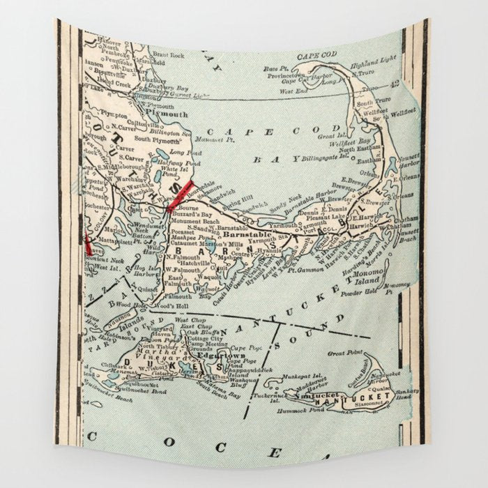 Vintage Cape Cod Map (1893) Wall Tapestry Gallery Image 4