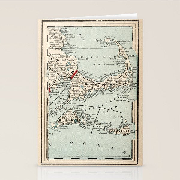 Vintage Cape Cod Map (1893) Stationery Card Gallery Image 2