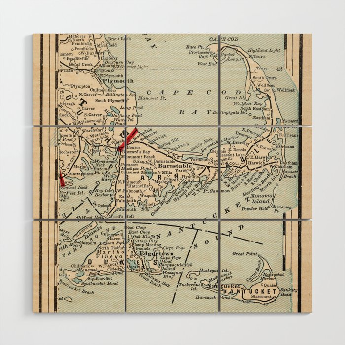 Vintage Cape Cod Map (1893) Wood Wall Art Gallery Image 1