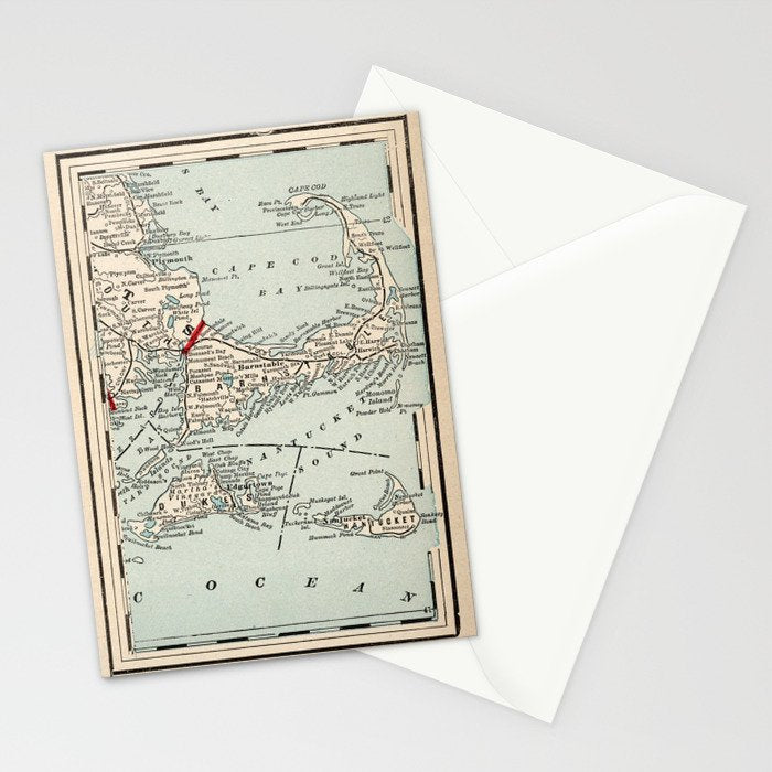 Vintage Cape Cod Map (1893) Stationery Card Gallery Image 2