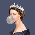 Queen Elizabeth in blue satin blowing a bubble gum Coffee Mug Gallery Image 2
