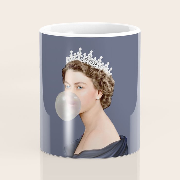 Queen Elizabeth in blue satin blowing a bubble gum Coffee Mug Gallery Image 4
