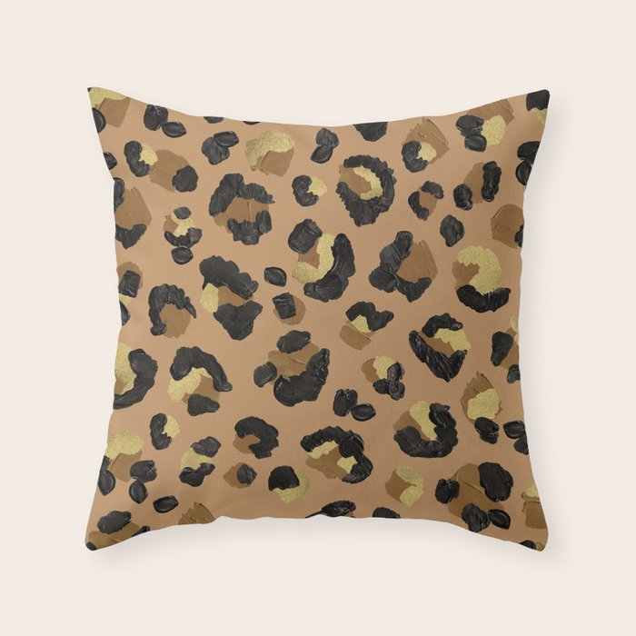 Leopard Print - Neutral & Gold Palette Throw Pillow Gallery Image 1