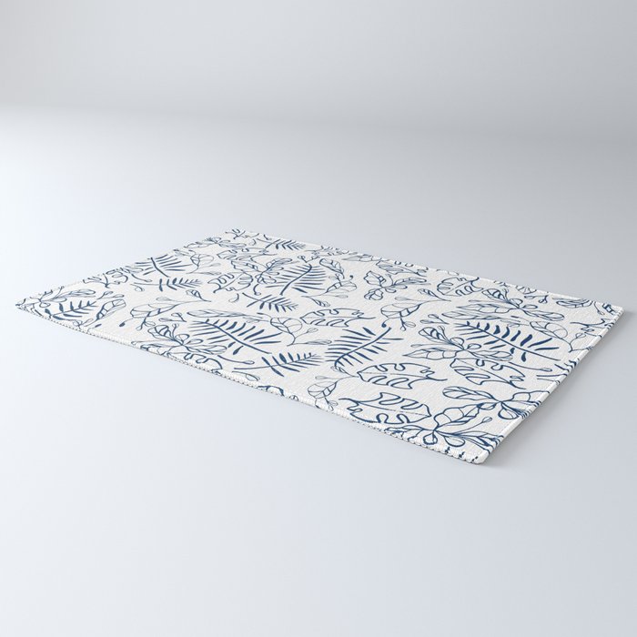 Tropical Plant Boho Chinoiserie Blue and White Rug Gallery Image 3