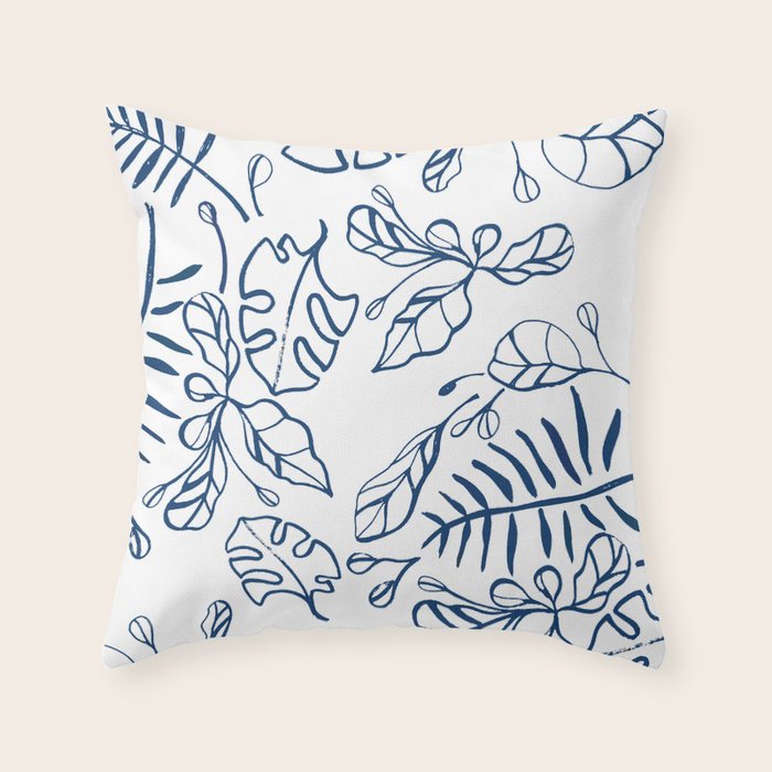 Tropical Plant Boho Chinoiserie Blue and White Throw Pillow Gallery Image 6