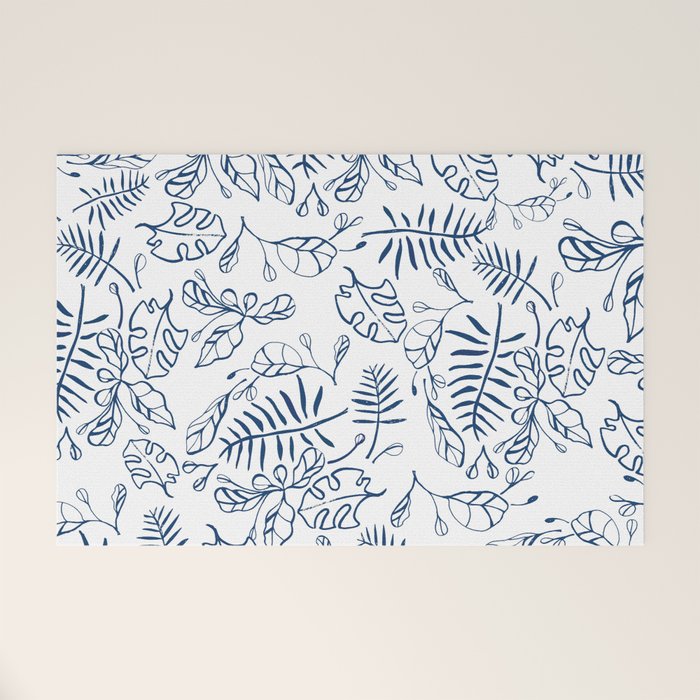 Tropical Plant Boho Chinoiserie Blue and White Welcome Mat Gallery Image 1