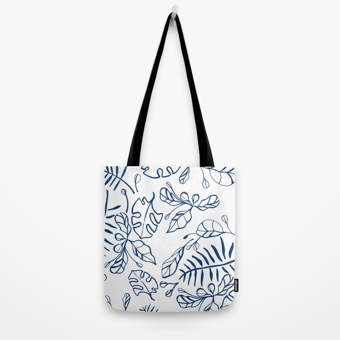 Tropical Plant Boho Chinoiserie Blue and White Tote Bag Gallery Image 2