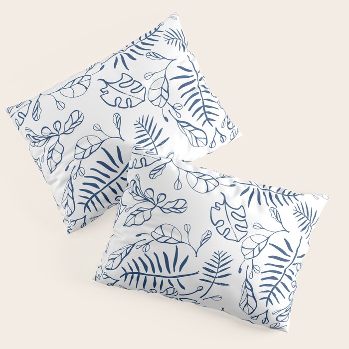 Tropical Plant Boho Chinoiserie Blue and White Pillow Sham Gallery Image 1