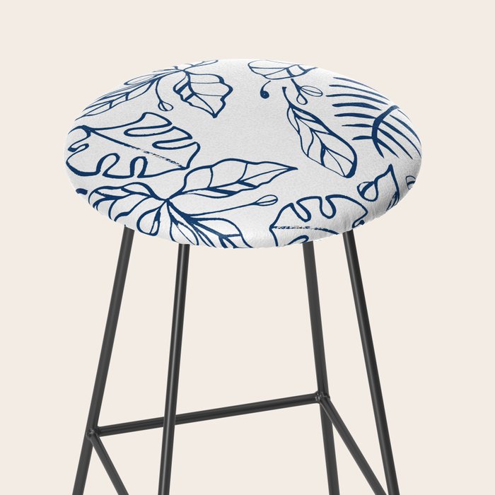 Tropical Plant Boho Chinoiserie Blue and White Stool Gallery Image 2