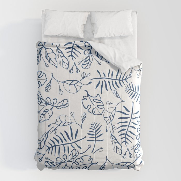 Tropical Plant Boho Chinoiserie Blue and White Comforter Gallery Image 6