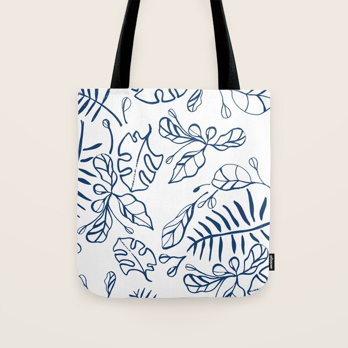 Tropical Plant Boho Chinoiserie Blue and White Tote Bag Gallery Image 1