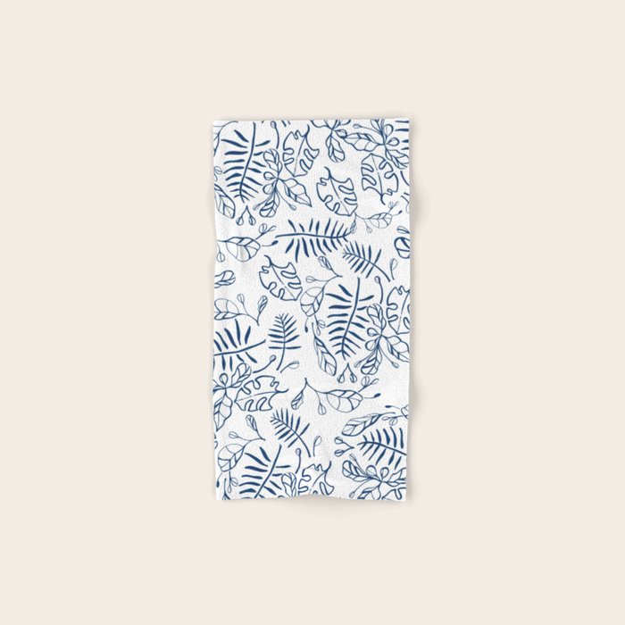 Tropical Plant Boho Chinoiserie Blue and White Bath Towel Gallery Image 1