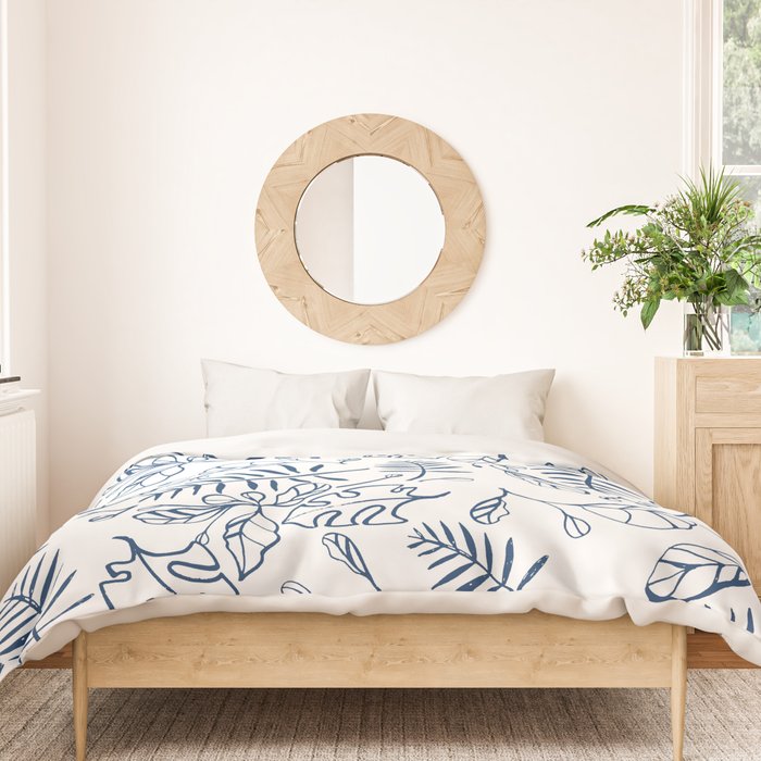 Tropical Plant Boho Chinoiserie Blue and White Duvet Cover Gallery Image 3