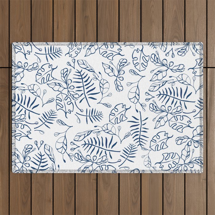 Tropical Plant Boho Chinoiserie Blue and White Outdoor Rug Gallery Image 1
