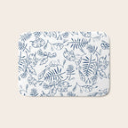 Tropical Plant Boho Chinoiserie Blue and White Bath Mat Gallery Image 1