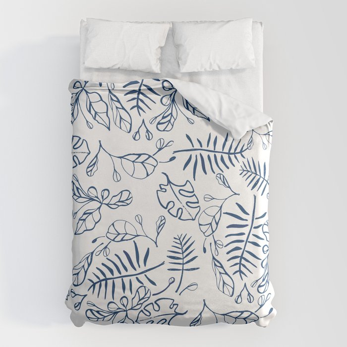 Tropical Plant Boho Chinoiserie Blue and White Duvet Cover Gallery Image 6