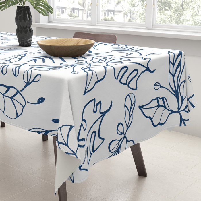 Tropical Plant Boho Chinoiserie Blue and White Tablecloth Gallery Image 3