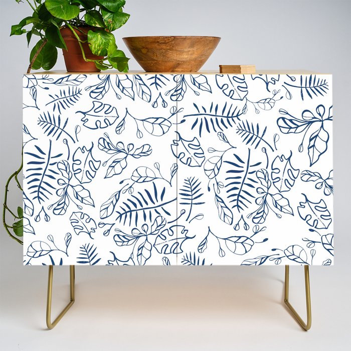 Tropical Plant Boho Chinoiserie Blue and White Credenza Gallery Image 1