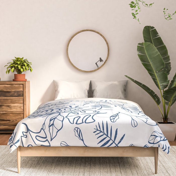 Tropical Plant Boho Chinoiserie Blue and White Comforter Gallery Image 3