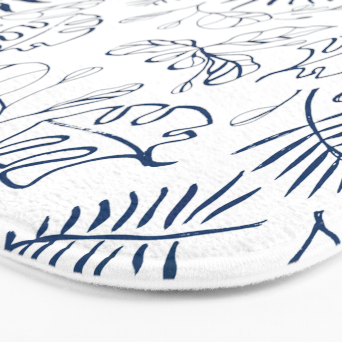 Tropical Plant Boho Chinoiserie Blue and White Bath Mat Gallery Image 3