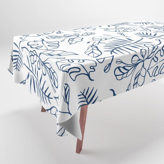 Tropical Plant Boho Chinoiserie Blue and White Tablecloth Gallery Image 1