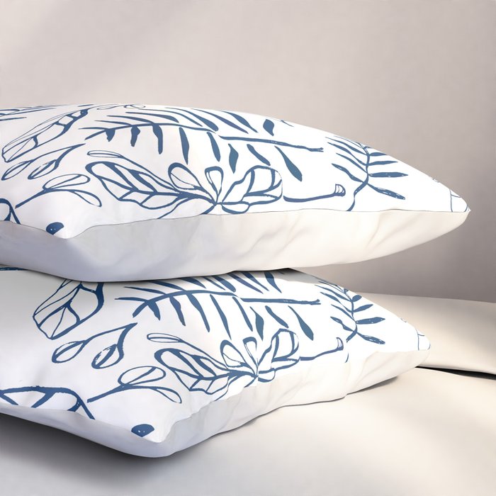 Tropical Plant Boho Chinoiserie Blue and White Pillow Sham Gallery Image 3