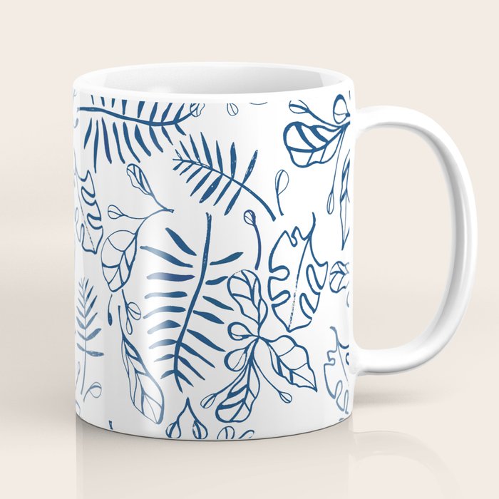 Tropical Plant Boho Chinoiserie Blue and White Coffee Mug Gallery Image 1