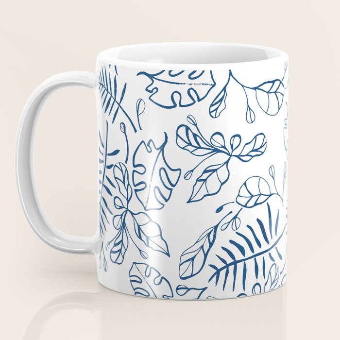 Tropical Plant Boho Chinoiserie Blue and White Coffee Mug Gallery Image 3