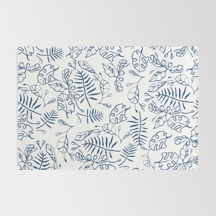 Tropical Plant Boho Chinoiserie Blue and White Rug Gallery Image 2