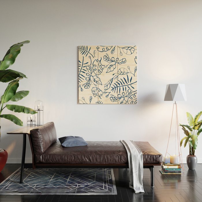 Tropical Plant Boho Chinoiserie Blue and White Wood Wall Art Gallery Image 2