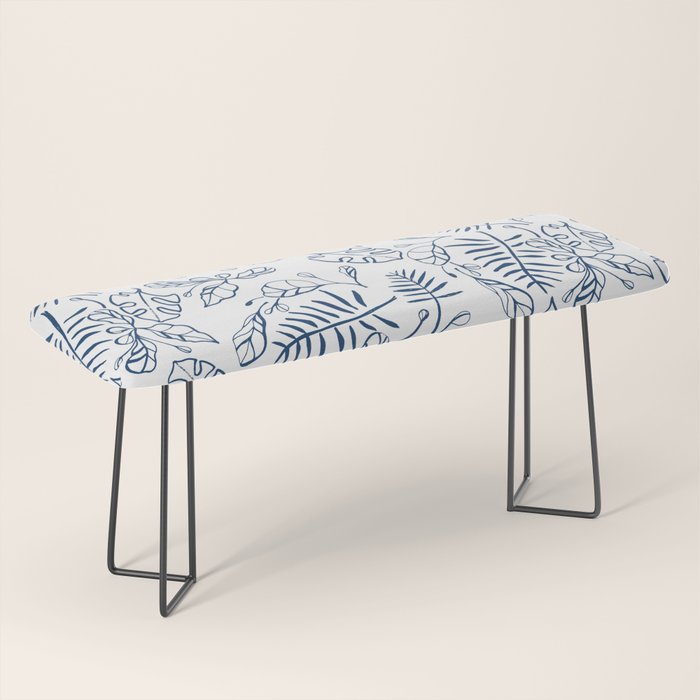 Tropical Plant Boho Chinoiserie Blue and White Bench Gallery Image 1