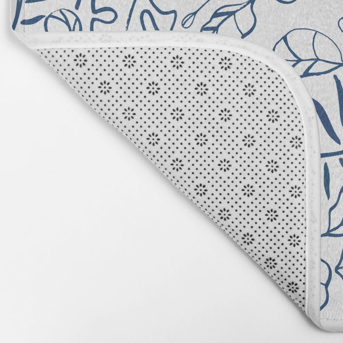 Tropical Plant Boho Chinoiserie Blue and White Bath Mat Gallery Image 2