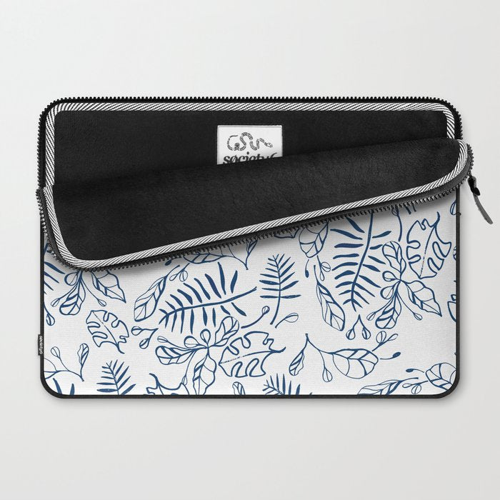 Tropical Plant Boho Chinoiserie Blue and White Laptop Sleeve Gallery Image 2